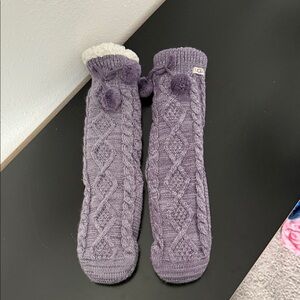 UGG Purple Knit Socks with Pom Poms